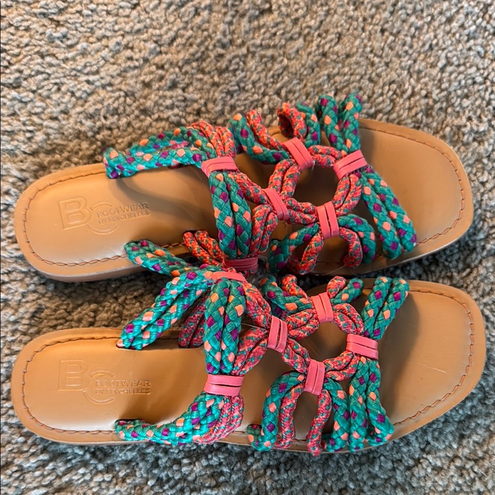 BC Footwear Women's Braided Sandals in Pink and Green